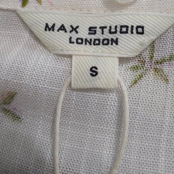 Max Studio | NWT Floral Print Short Sleeve Blouse Ecru | Size S - Picture 8 of 12